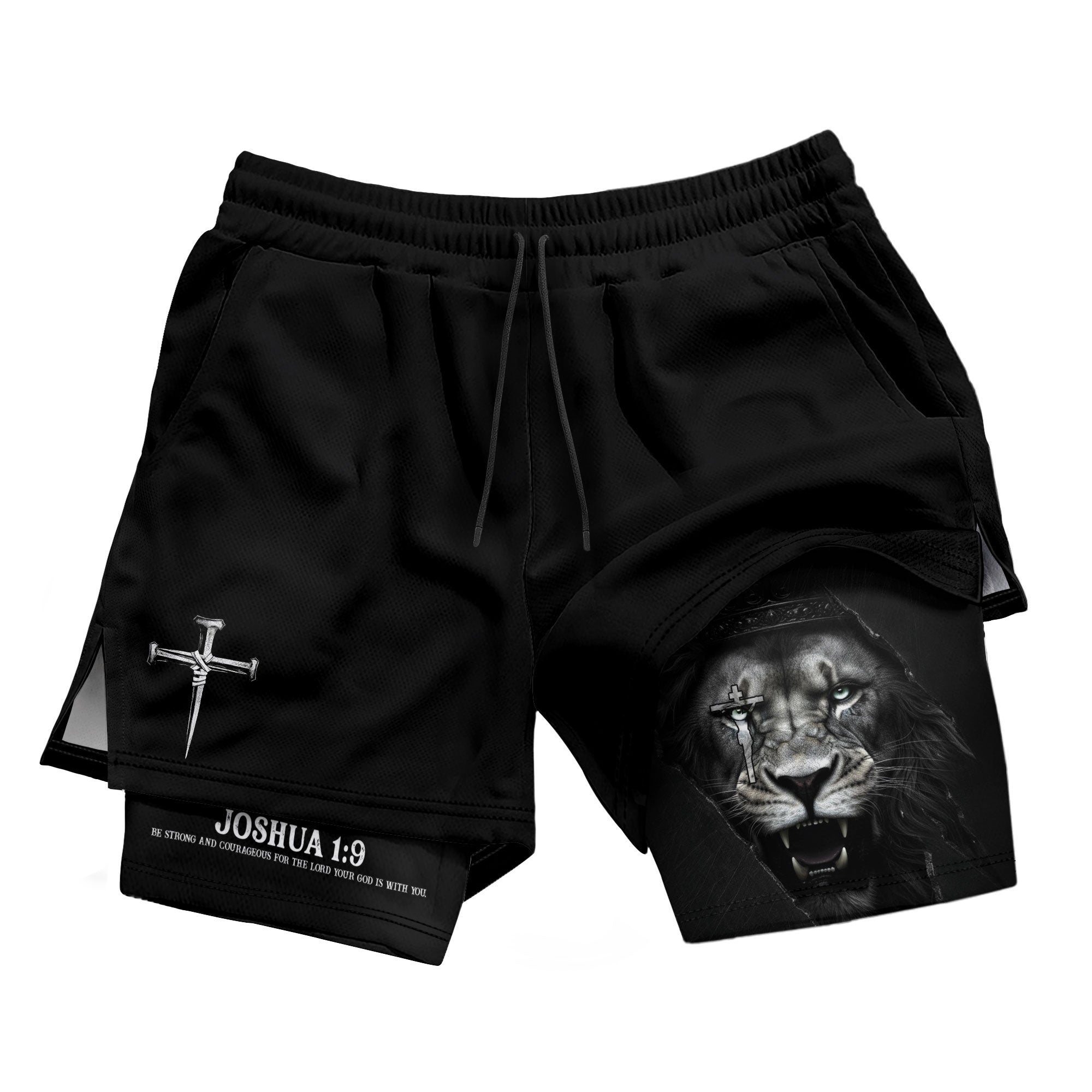 Joshua 1:9 Christian Gym Workout Shorts Men Lion of Judah Bible Verse Activewear - Rust Field Wear