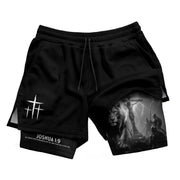Joshua 1:9 Christian Gym Workout Shorts Men Lion Jesus Cross Bible Verse - Rust Field Wear
