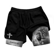 Joshua 1:9 Christian Gym Workout Shorts Men Lion and Lamb Cross Bible Verse