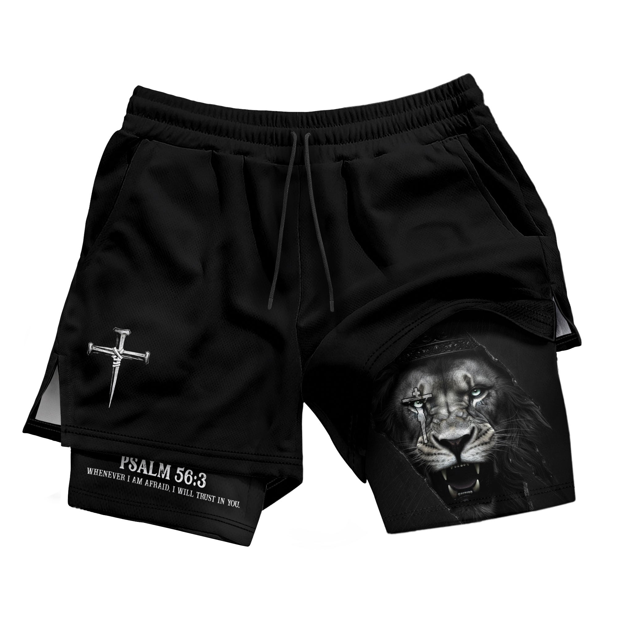 Psalm 56:3 Christian Gym Workout Shorts Men Lion of Judah Bible Verse Activewear - Rust Field Wear