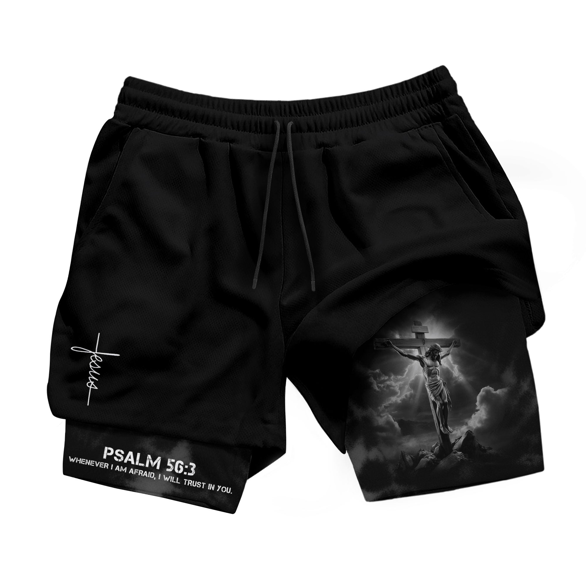 Psalm 56:3 Christian Gym Workout Shorts Men Jesus Cross Bible Verse Religious