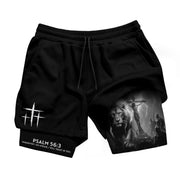 Psalm 56:3 Christian Gym Workout Shorts Men Lion Jesus Cross Bible Verse