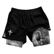 Psalm 56:3 Christian Gym Workout Shorts Men Lion and Lamb Cross Bible Verse - Rust Field Wear