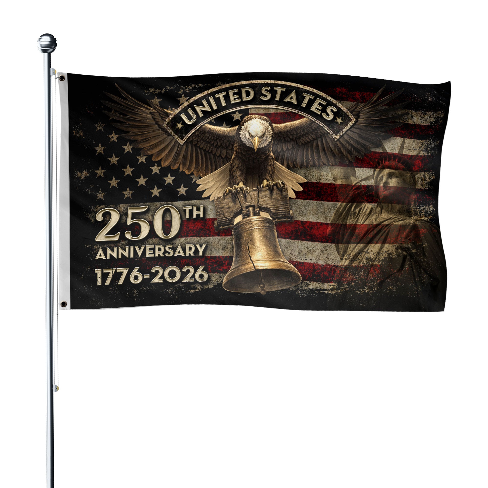 United States 250th Anniversary Semiquincentennial Flag 1776–2026 – Eagle & Liberty Bell Patriotic Décor