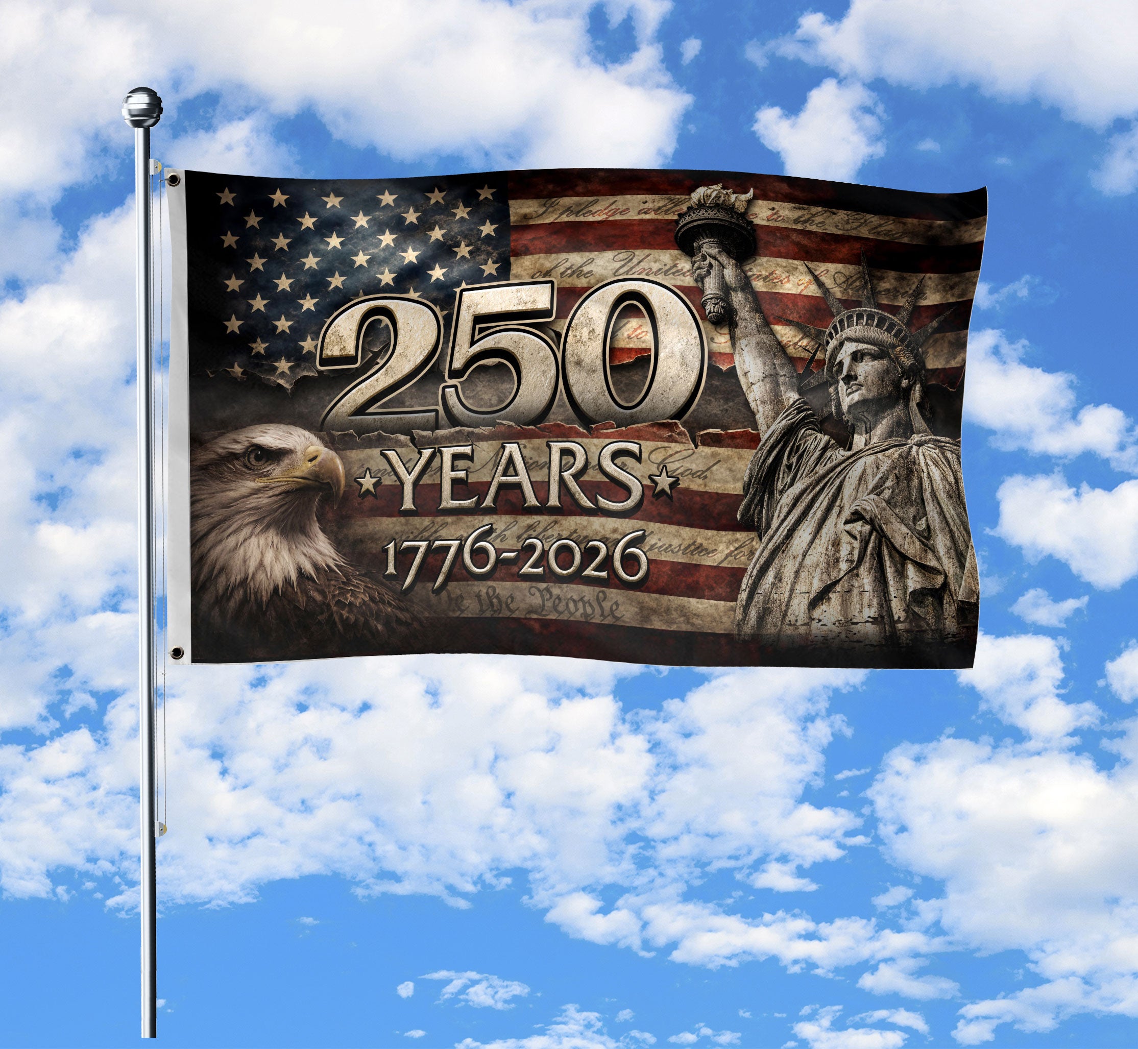 250 Years Semiquincentennial Flag 1776–2026 – Eagle & Liberty Patriotic American Décor