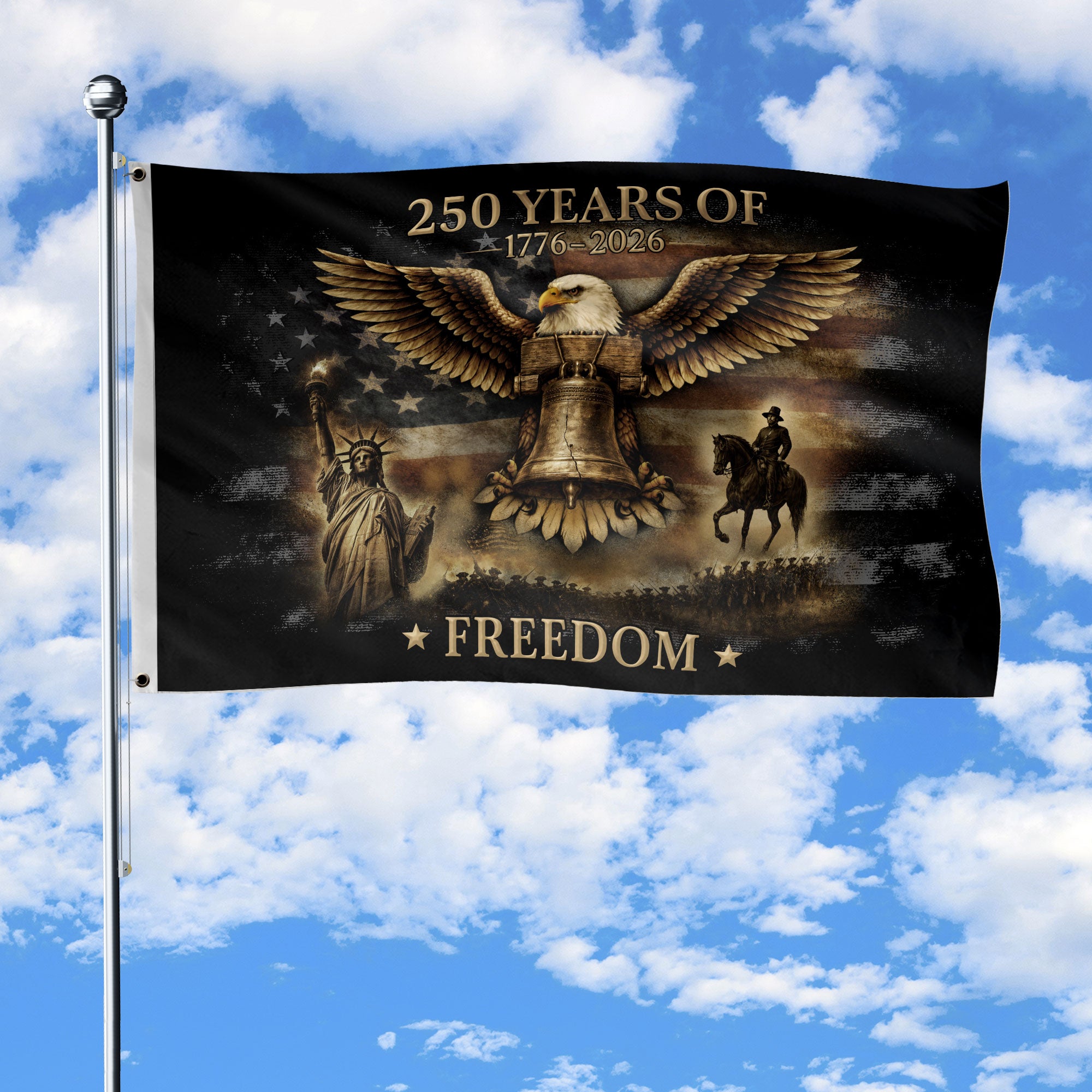 USA 250th Anniversary 250 Years of Freedom Flag 1776-2026 Liberty Bell Eagle