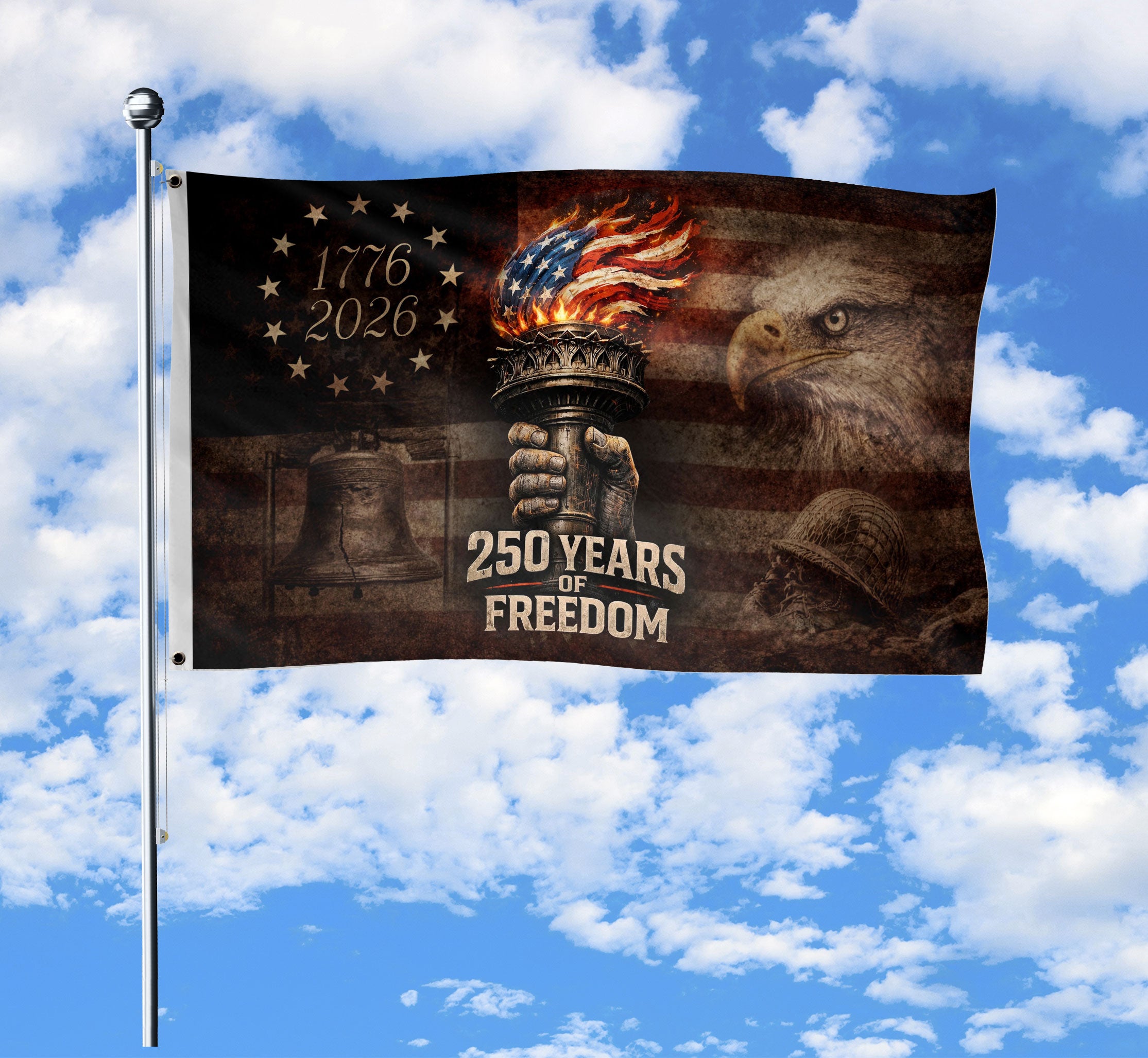 250 Years of Freedom Double-Sided Patriotic Décor with Eagle Design 1776–2026 House Flag