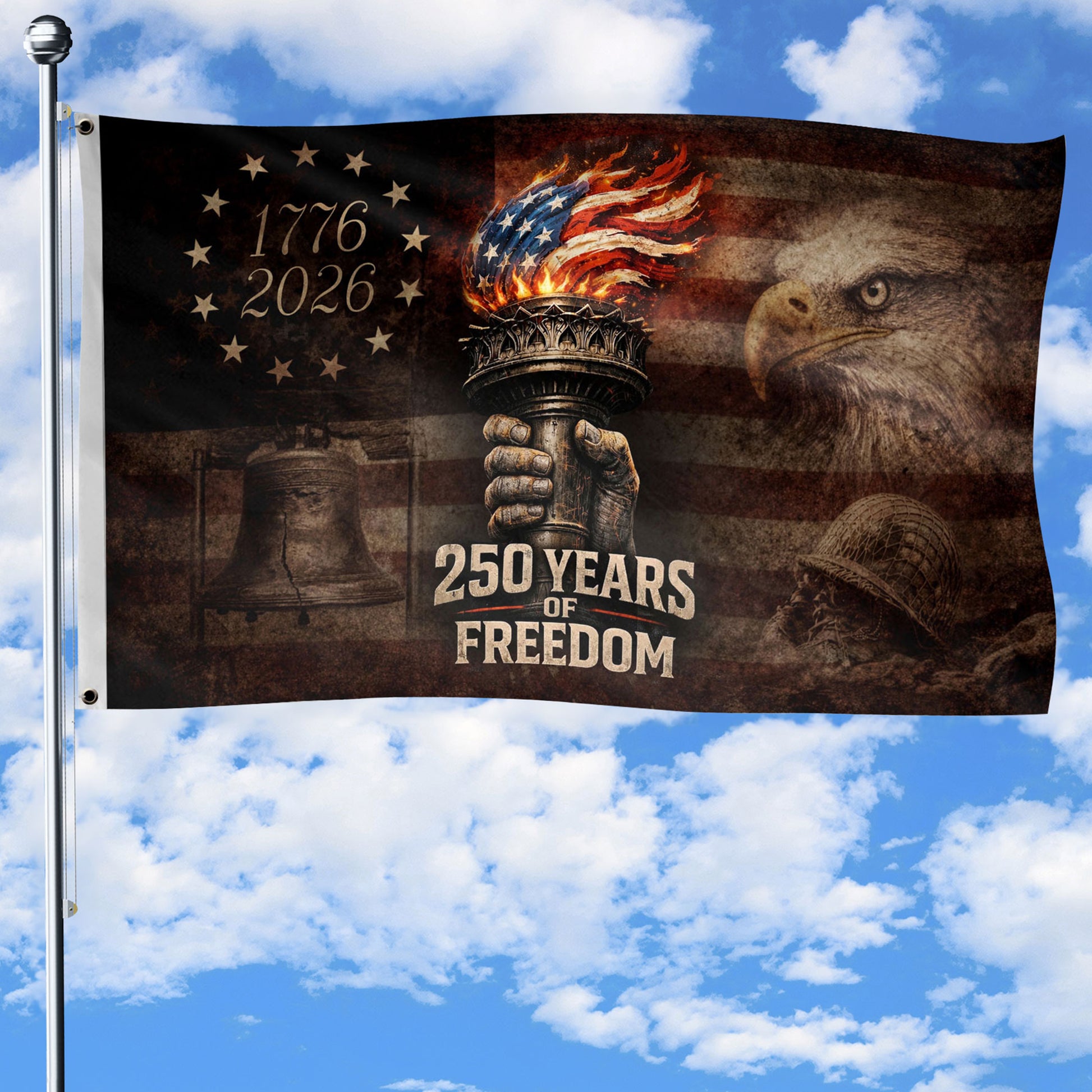 250 Years of Freedom Double-Sided Patriotic Décor with Eagle Design 1776–2026 House Flag - Rust Field Wear