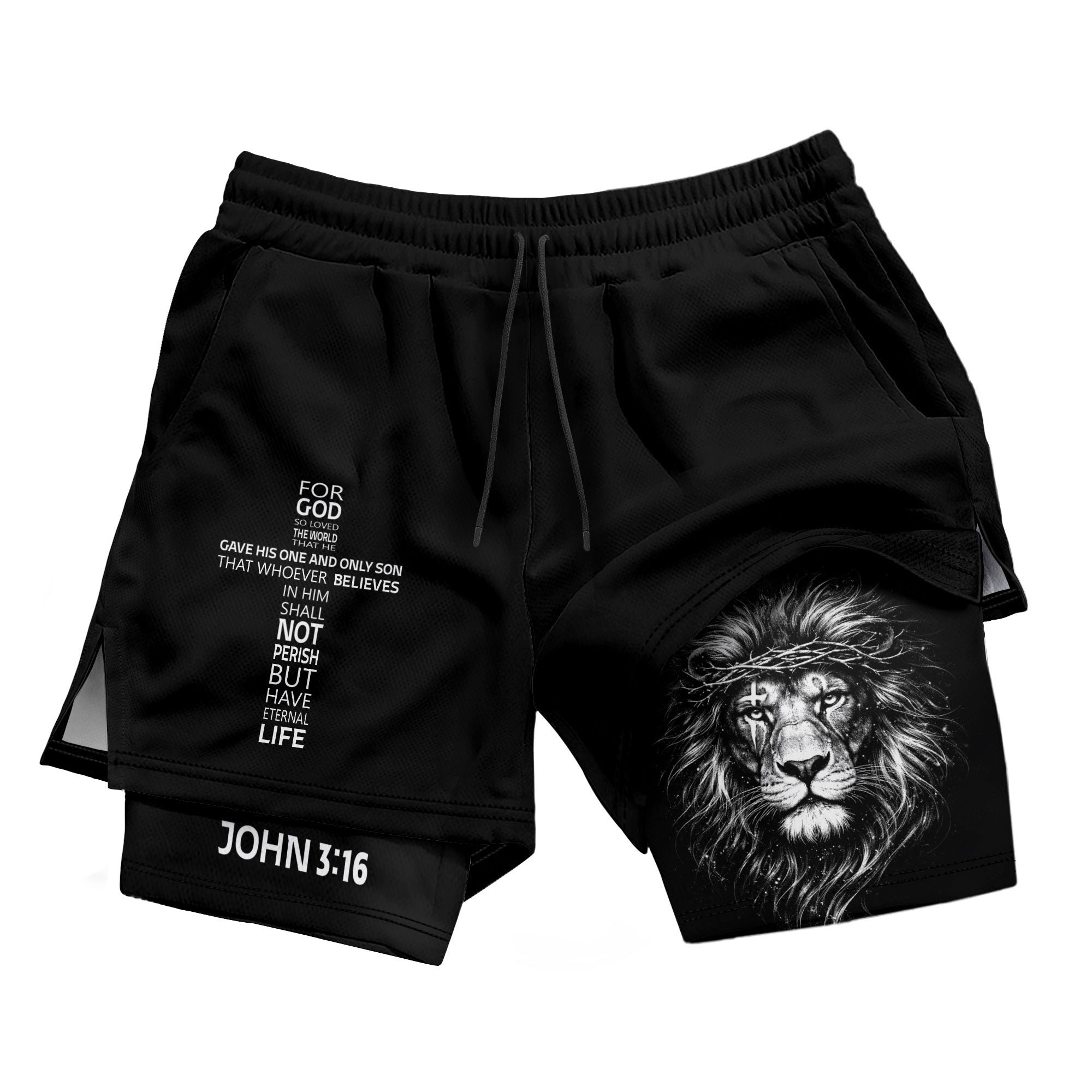 John 3:16 Bible Verse Christian Gym Workout Shorts Men Lion of Judah Athletic Activewear - Rust Field Wear