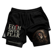 John 3:16 Bible Verse Christian Workout Shorts Men Lion of Judah Faith Over Fear Activewear - Rust Field Wear