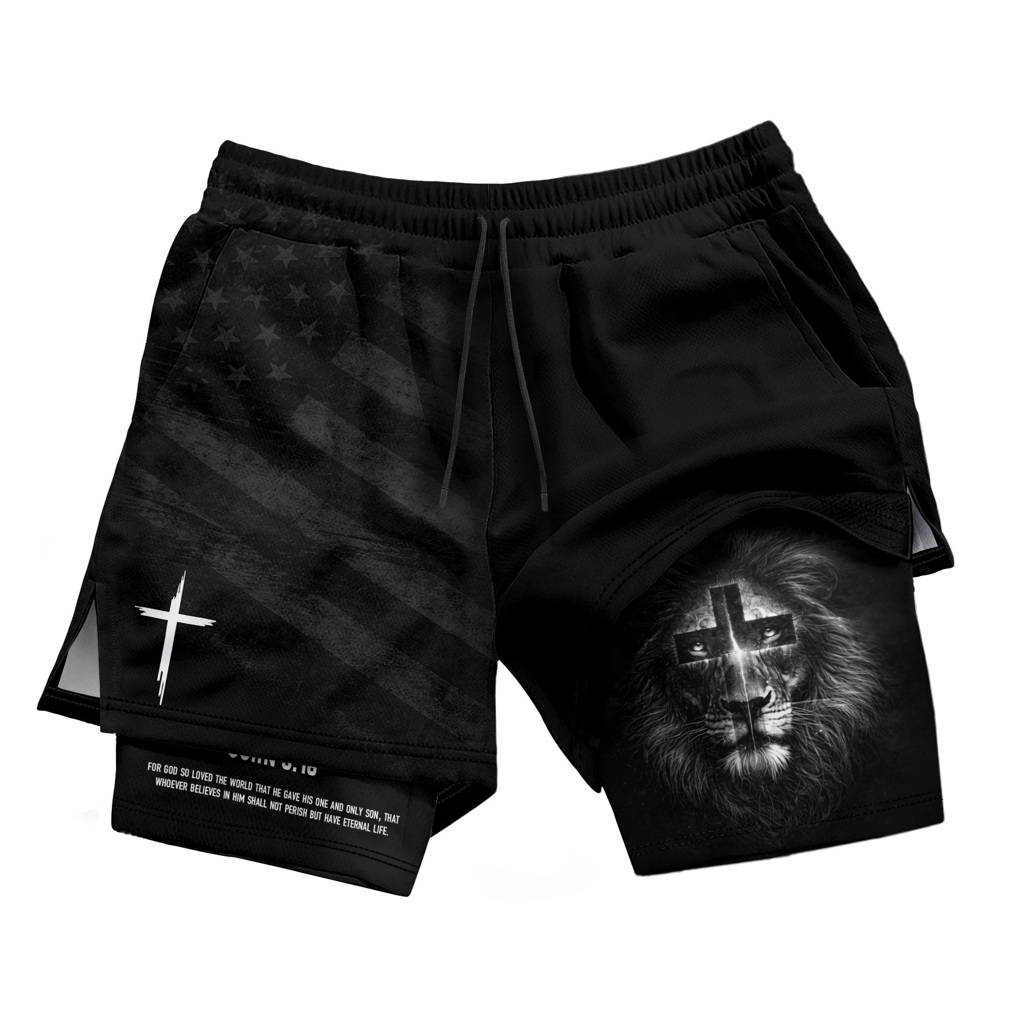 John 3:16 Bible Verse Lion of Judah Christian Gym Shorts Men Athletic Performance Wear - Rust Field Wear