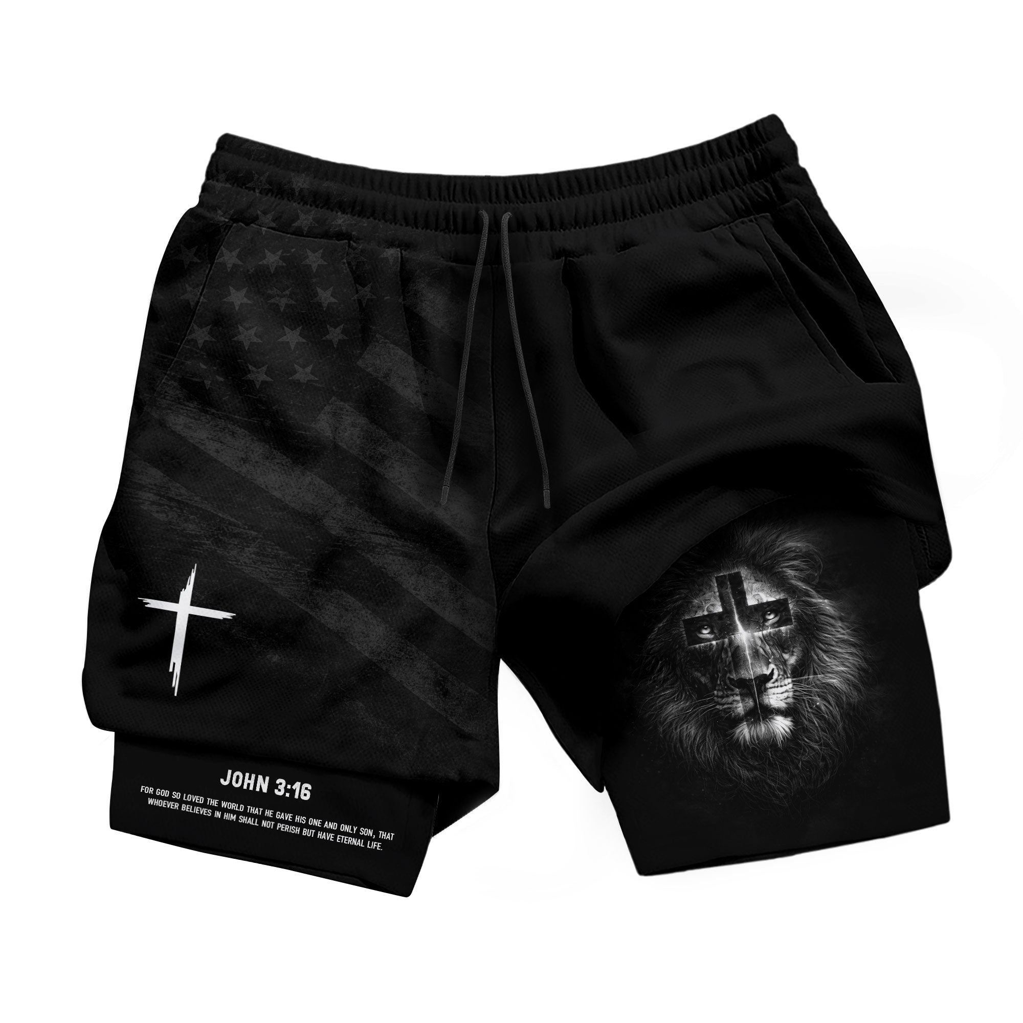 John 3:16 Bible Verse Lion of Judah Christian Gym Shorts Men Athletic Performance Wear