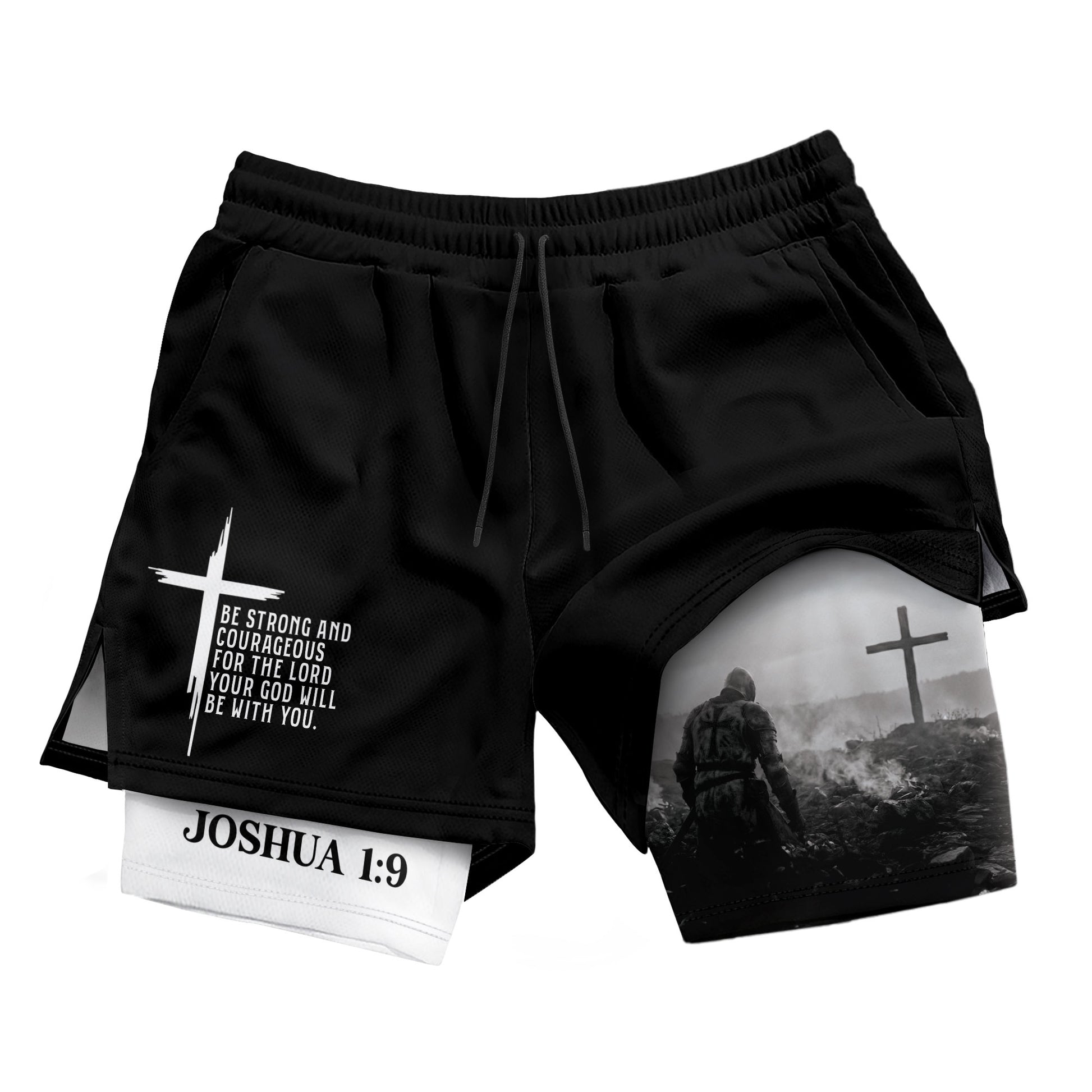 Joshua 1:9 Christian Men Gym Shorts Be Strong and Courageous Bible Verse Training Activewear - Rust Field Wear