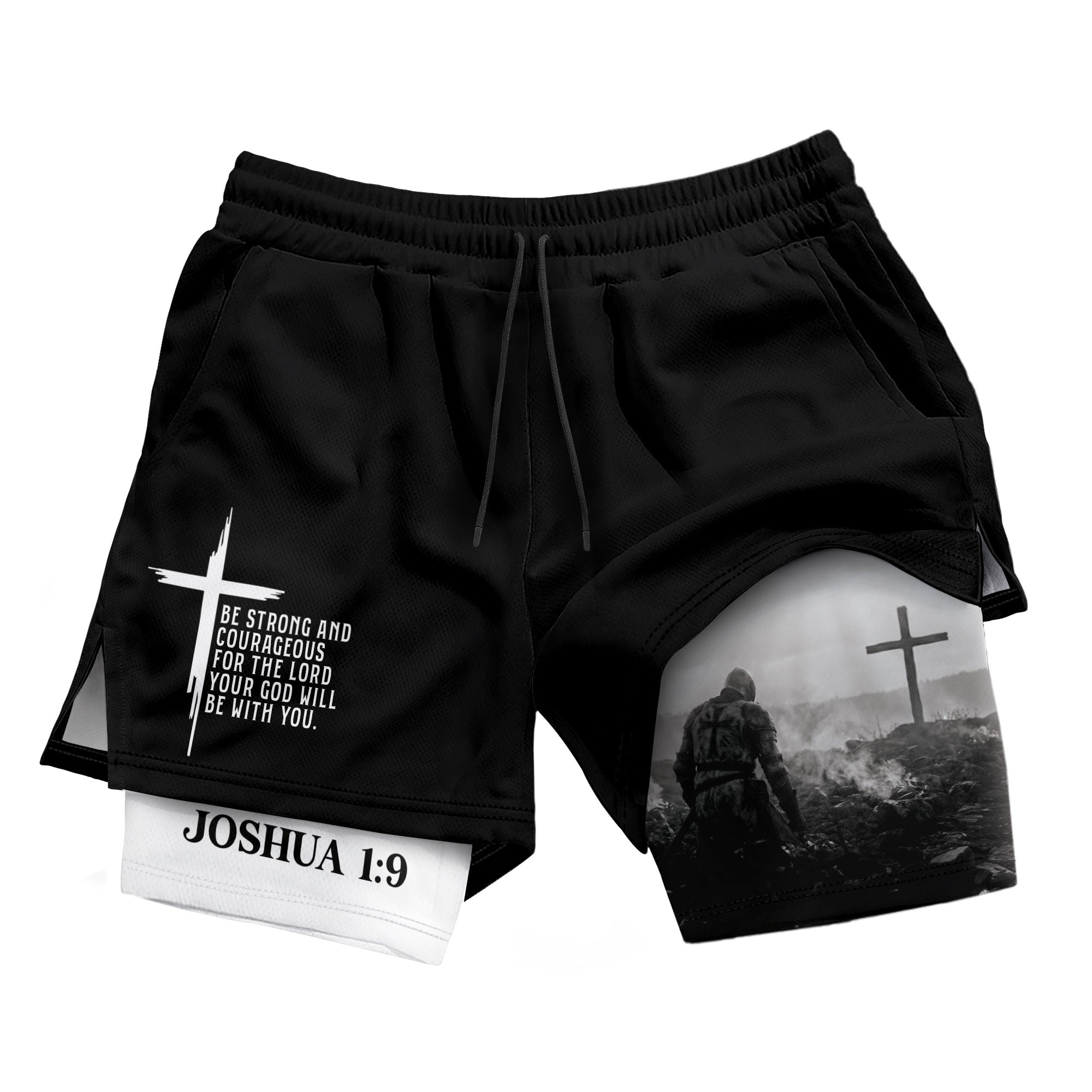 Joshua 1:9 Christian Men Gym Shorts Be Strong and Courageous Bible Verse Training Activewear - Rust Field Wear