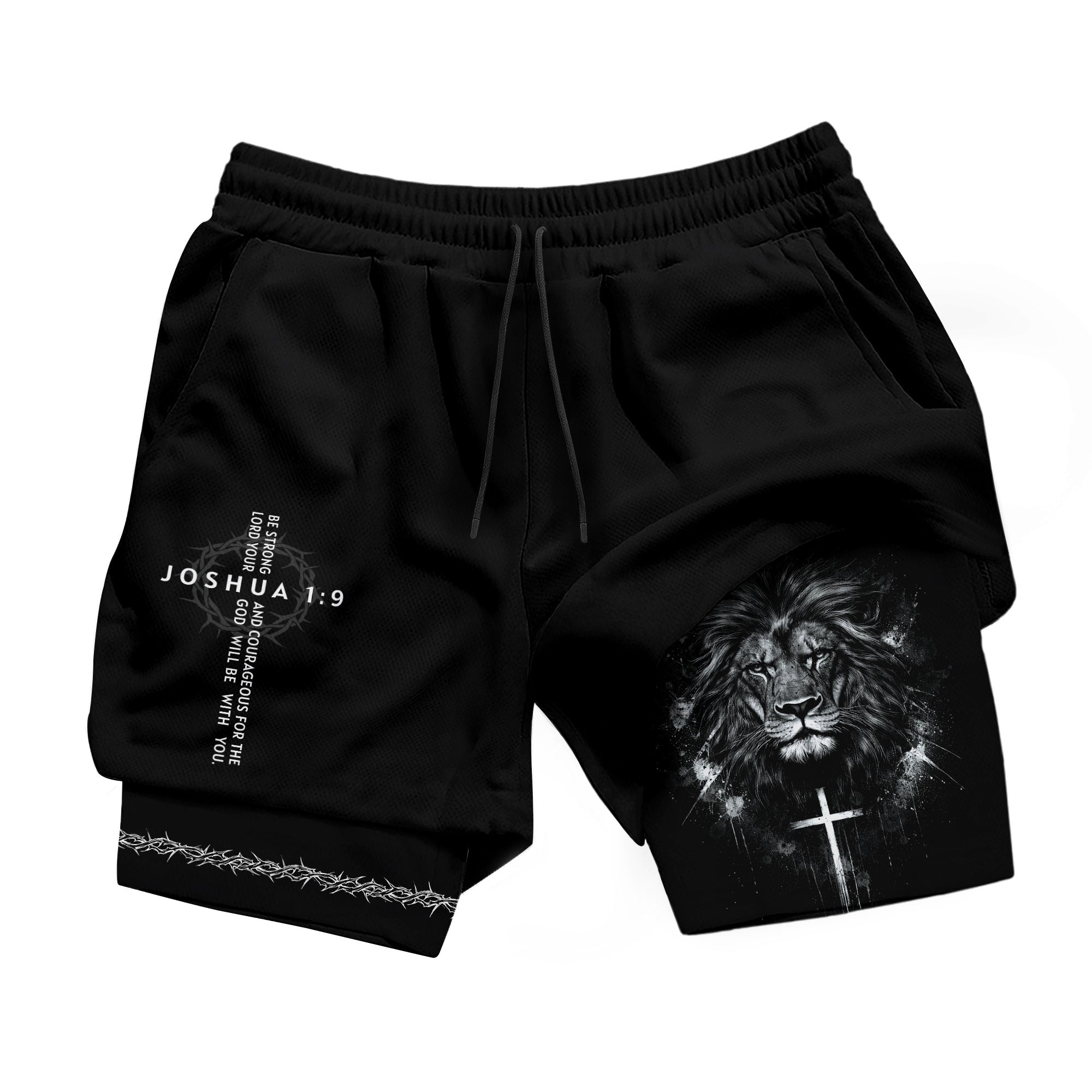 Joshua 1:9 Christian Men Gym Shorts Lion of Judah Athletic Activewear Gear