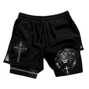 Joshua 1:9 Christian Men Gym Shorts Lion of Judah Athletic Activewear Gear - Rust Field Wear