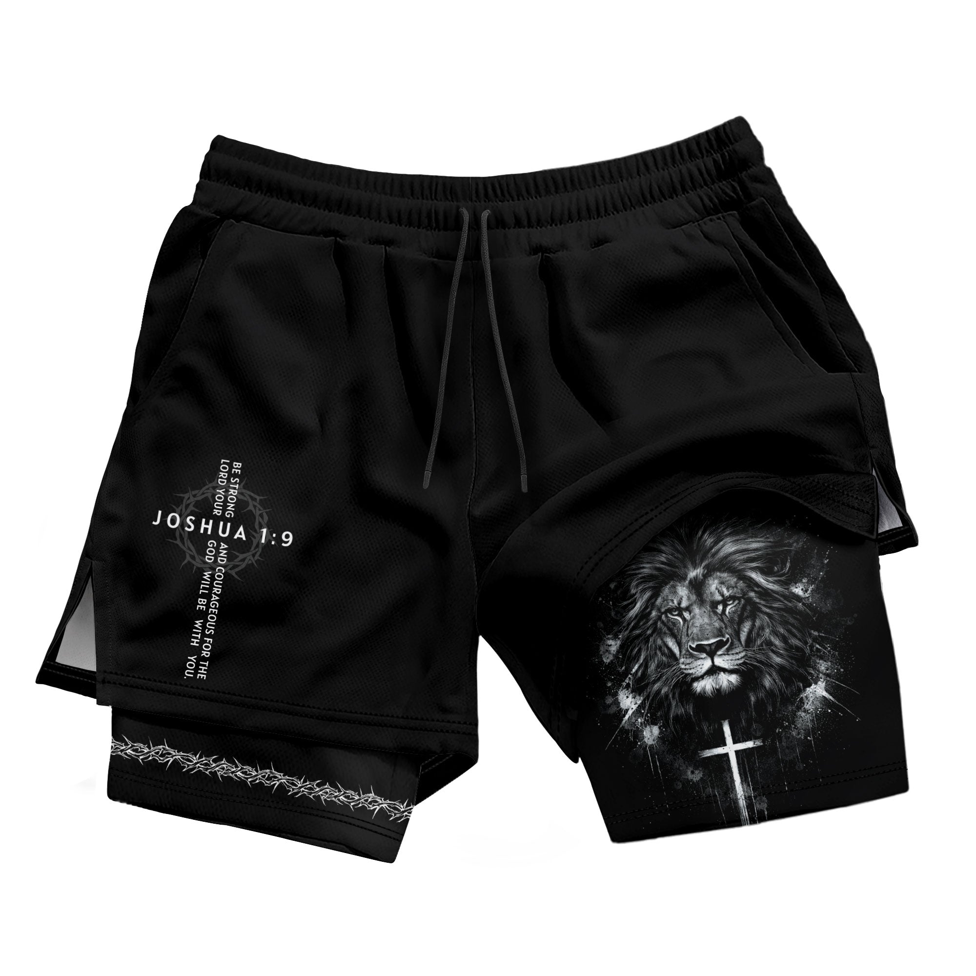 Joshua 1:9 Christian Men Gym Shorts Lion of Judah Athletic Activewear Gear - Rust Field Wear