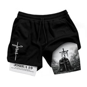 Joshua 1:9 Christian Men Gym Shorts Jesus Strong Knight Bible Training Performance Gear