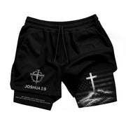 Joshua 1:9 Christian Men Gym Shorts USA Flag Strong and Courageous Athletic Activewear