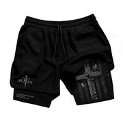 Joshua 1:9 Bible Verse Christian Men Gym Shorts Be Strong and Courageous Jesus USA Flag Knight Activewear