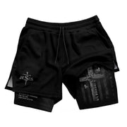 Joshua 1:9 Bible Verse Christian Men Gym Shorts Be Strong and Courageous Jesus USA Flag Knight Activewear - Rust Field Wear