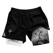 Joshua 1:9 Bible Verse Christian Men Gym Shorts Cross Lion of Judah Training Performance Gear - Rust Field Wear