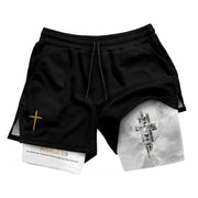 Joshua 1:9 Bible Verse Christian Men Workout Shorts Gold Lion of Judah Training Apparel - Rust Field Wear