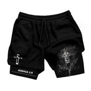 Joshua 1:9 Bible Verse Christian Men Gym Shorts Jesus Cross Nails Lion of Judah Training Activewear
