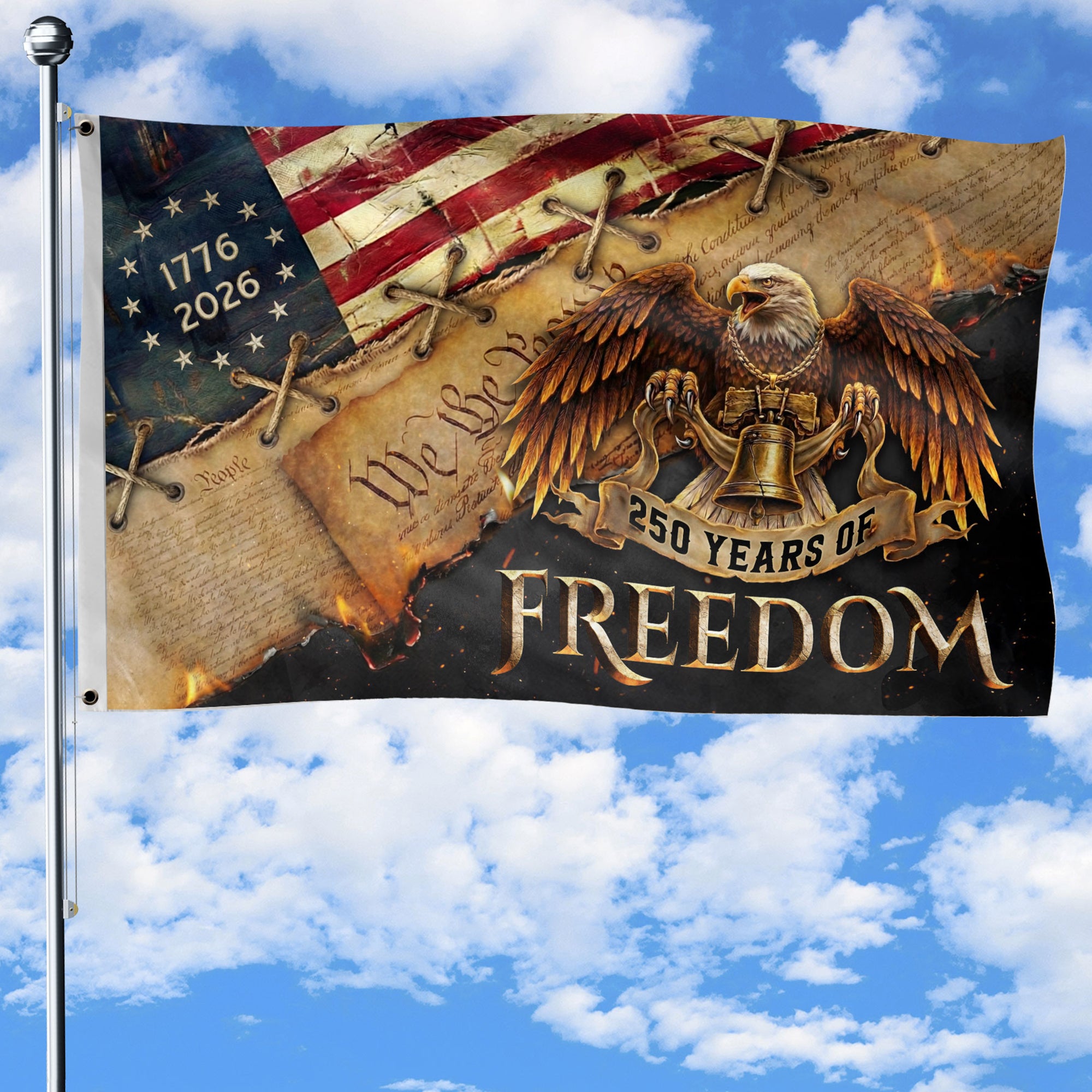 250 Years of Freedom Double-Sided House Flag, USA 250th Anniversary Patriotic American Eagle Flag
