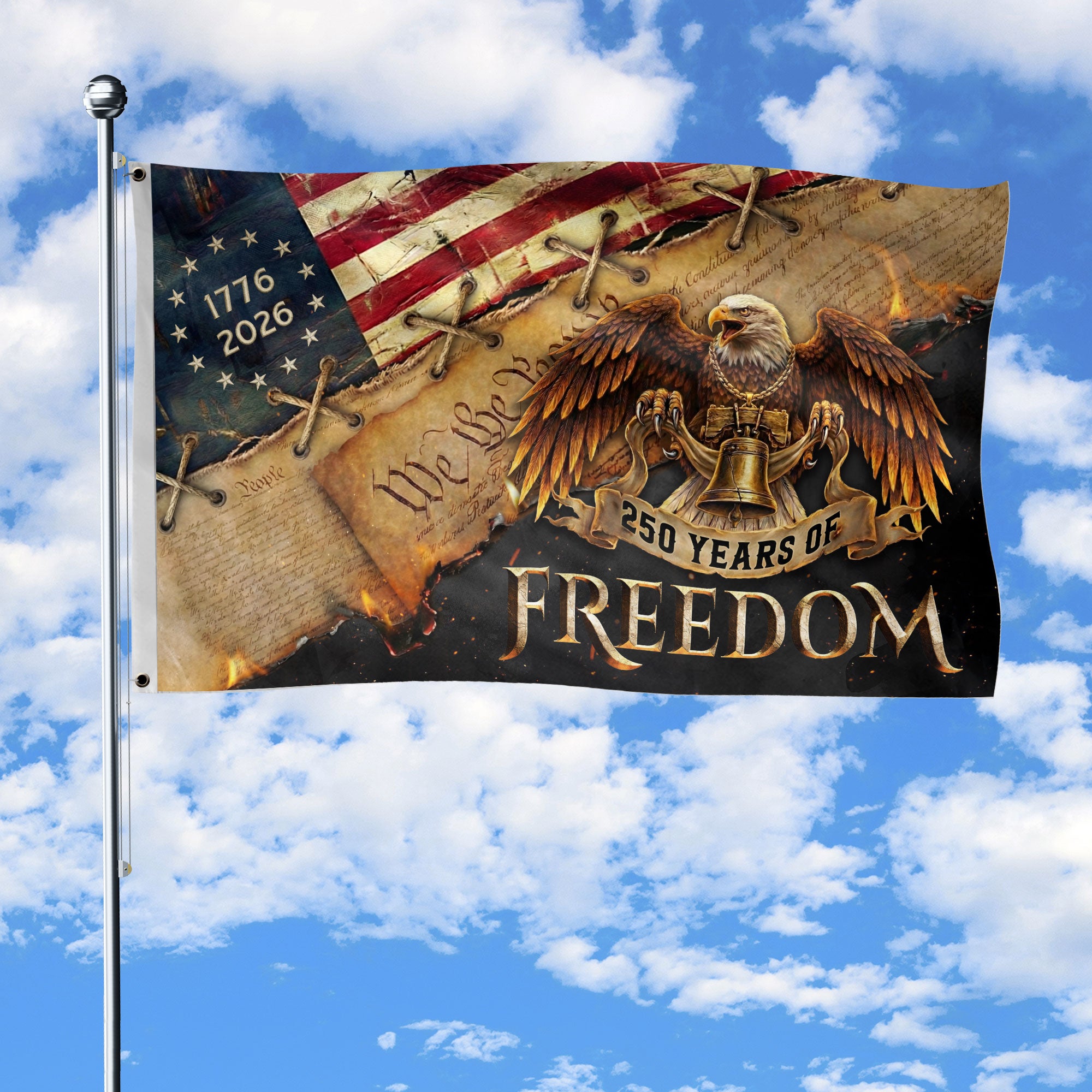 250 Years of Freedom Double-Sided House Flag, USA 250th Anniversary Patriotic American Eagle Garden Flag