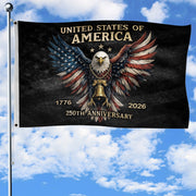 US 250th Anniversary Flag 3x5 ft Patriotic Eagle Liberty Bell 1776-2026 American Banner - Rust Field Wear