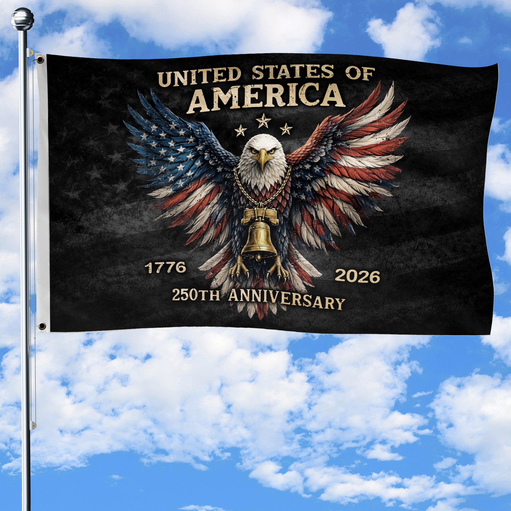 US 250th Anniversary Flag 3x5 ft Patriotic Eagle Liberty Bell 1776-2026 American Banner - Rust Field Wear