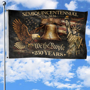 US 250 Years Flag 3x5 ft Statue of Liberty Liberty Bell Eagle 1776-2026 Patriotic Banner - Rust Field Wear