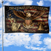 US 250 Years of Freedom Flag 3x5 ft Statue of Liberty Eagle Liberty Bell 1776-2026 - Rust Field Wear