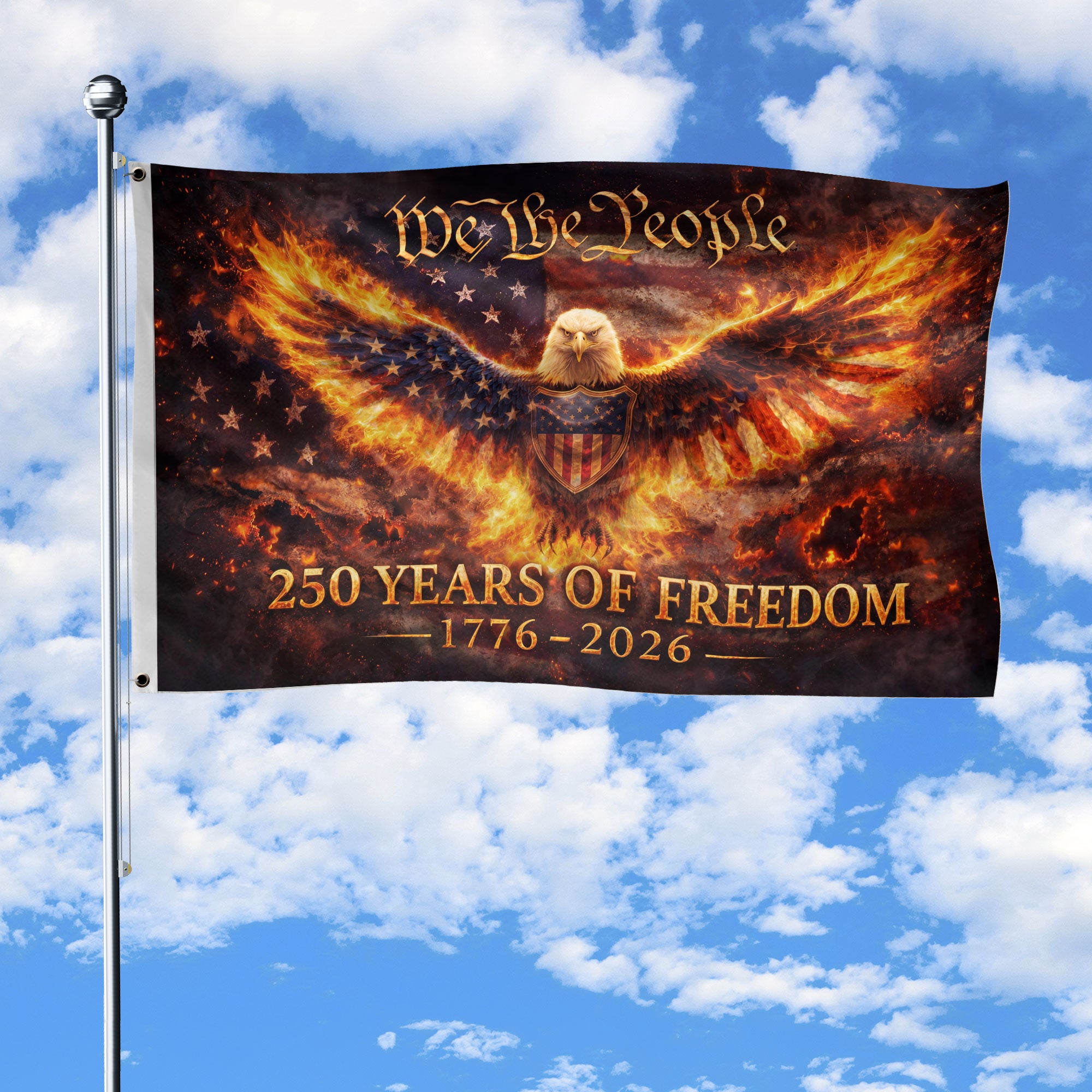 USA 250 Years of Freedom Flag 1776-2026 Flaming Eagle Strength We The People Patriotic Outdoor