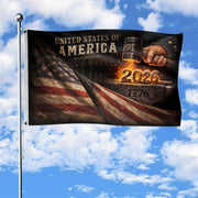 USA 250th Anniversary Flag 250 Years Semiquincentennial 1776-2026 Forged in Liberty Heavy Metal Iron Hammer Patriotic