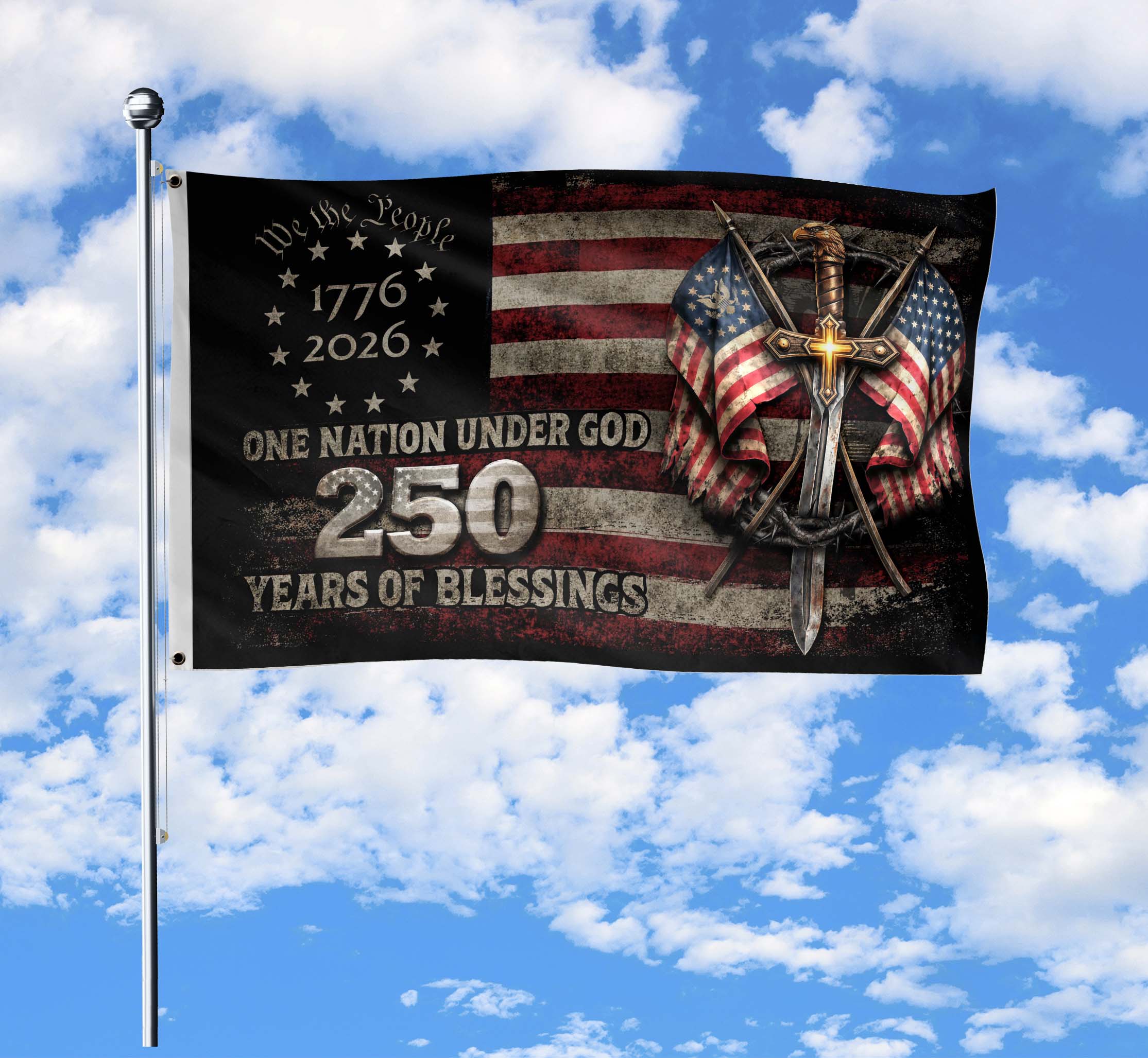 250 Years America Anniversary Flag 1776–2026 Christian Patriotic Decor