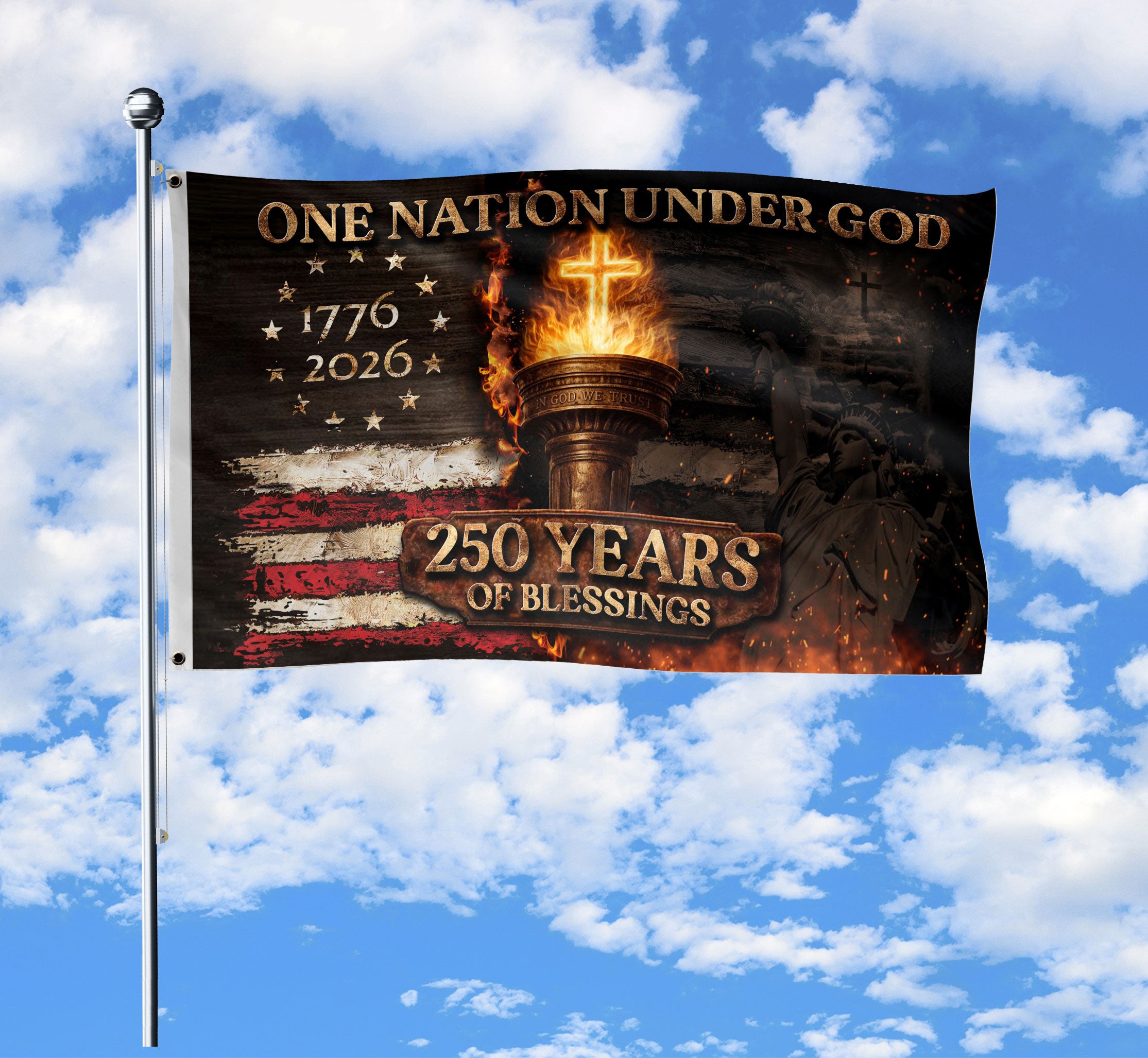 1776–2026 United States 250 Years Christian Freedom Flag Decor