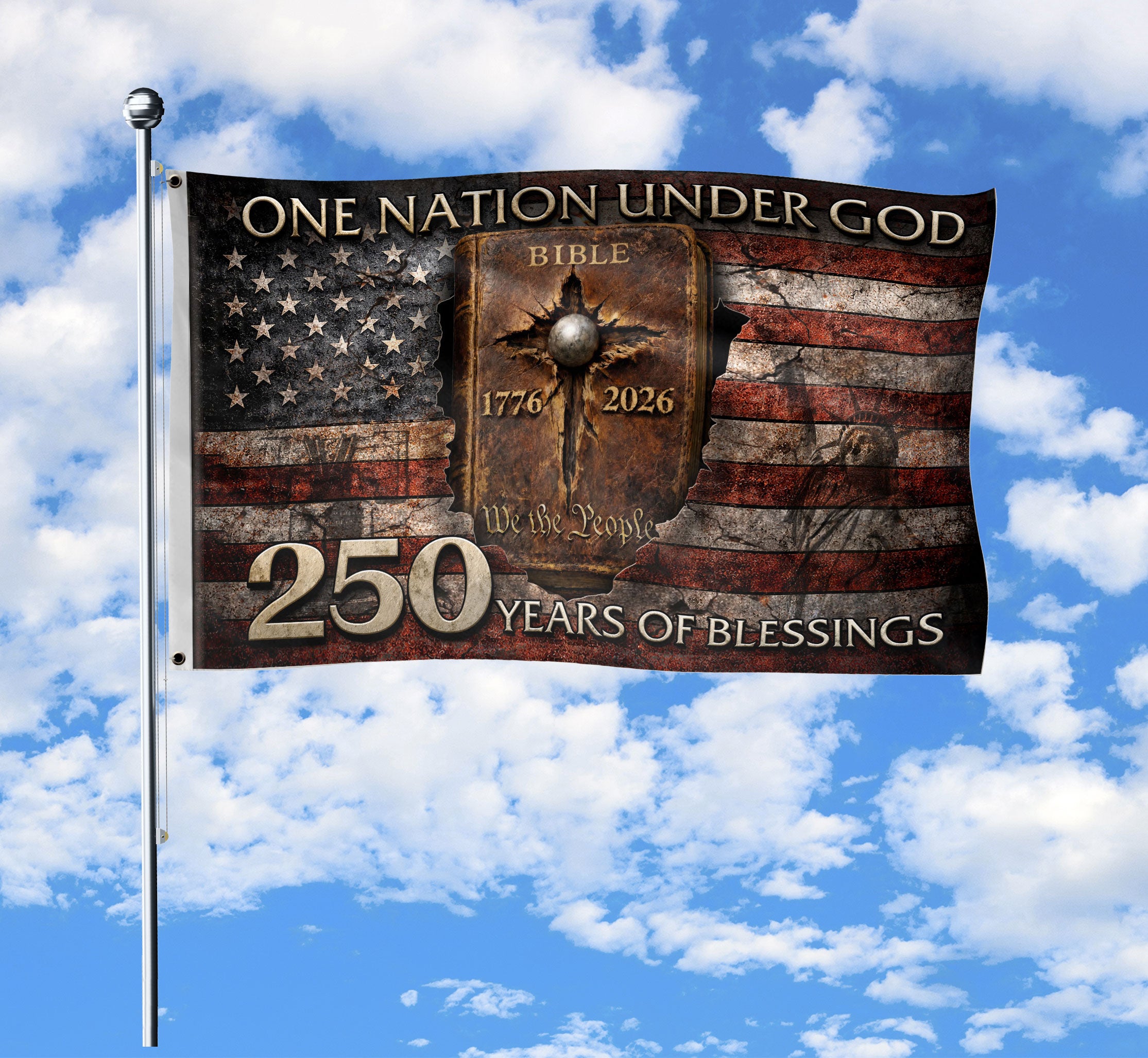 Patriotic USA 250th Celebration Christian Flag Faith Inspired Decor