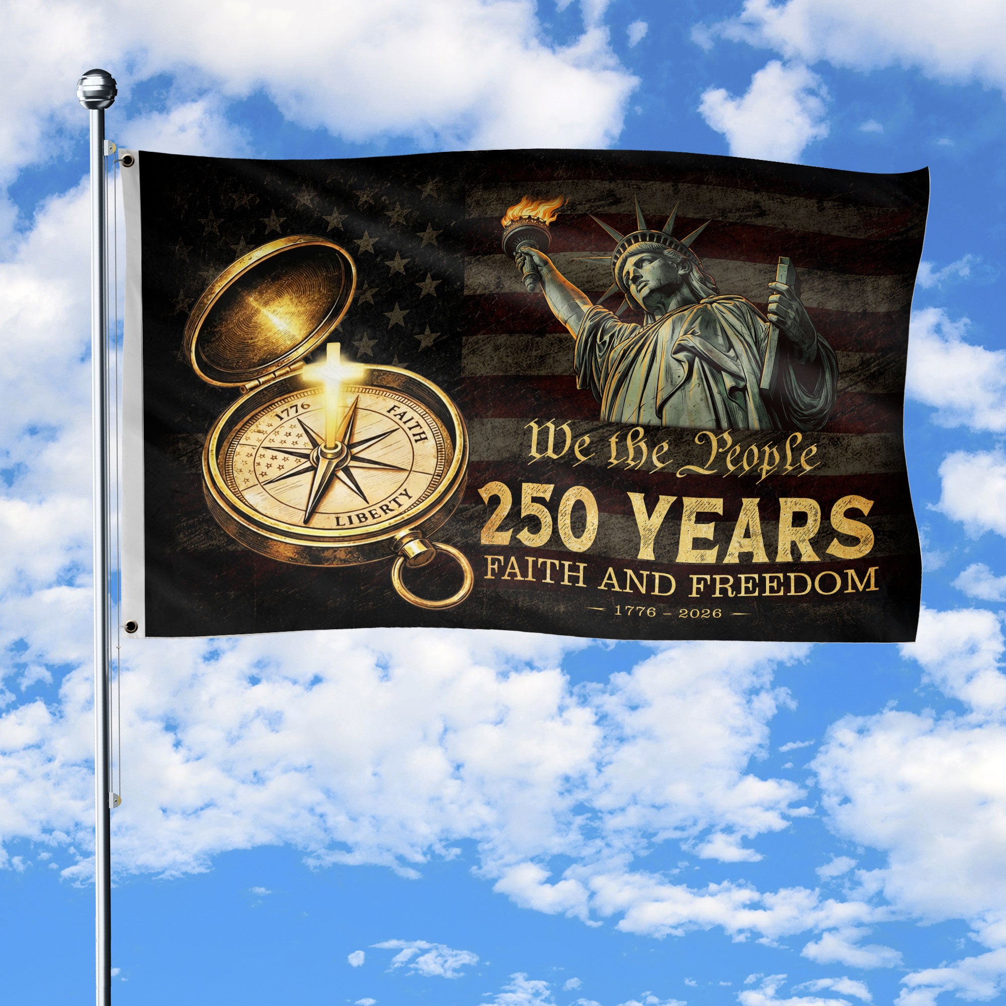 We The People 250 Years Cross Flag 1776–2026 – Faith and Freedom Christian Patriotic Outdoor Flag