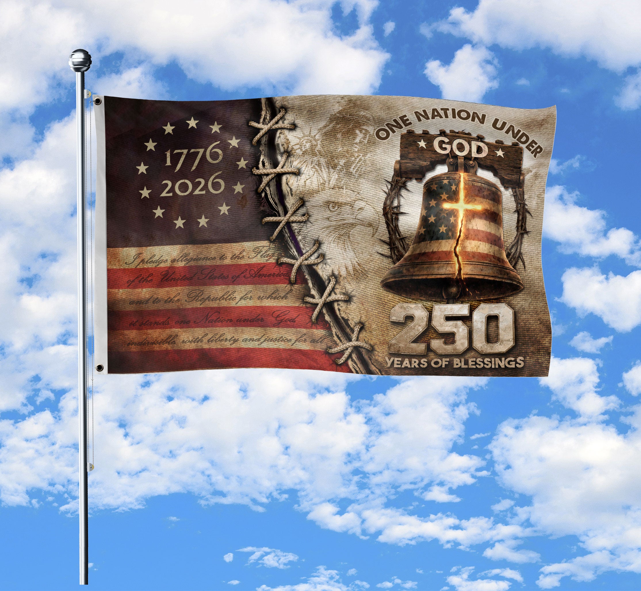 USA 250th Christian Flag 1776–2026 Patriotic Faith Outdoor Decor