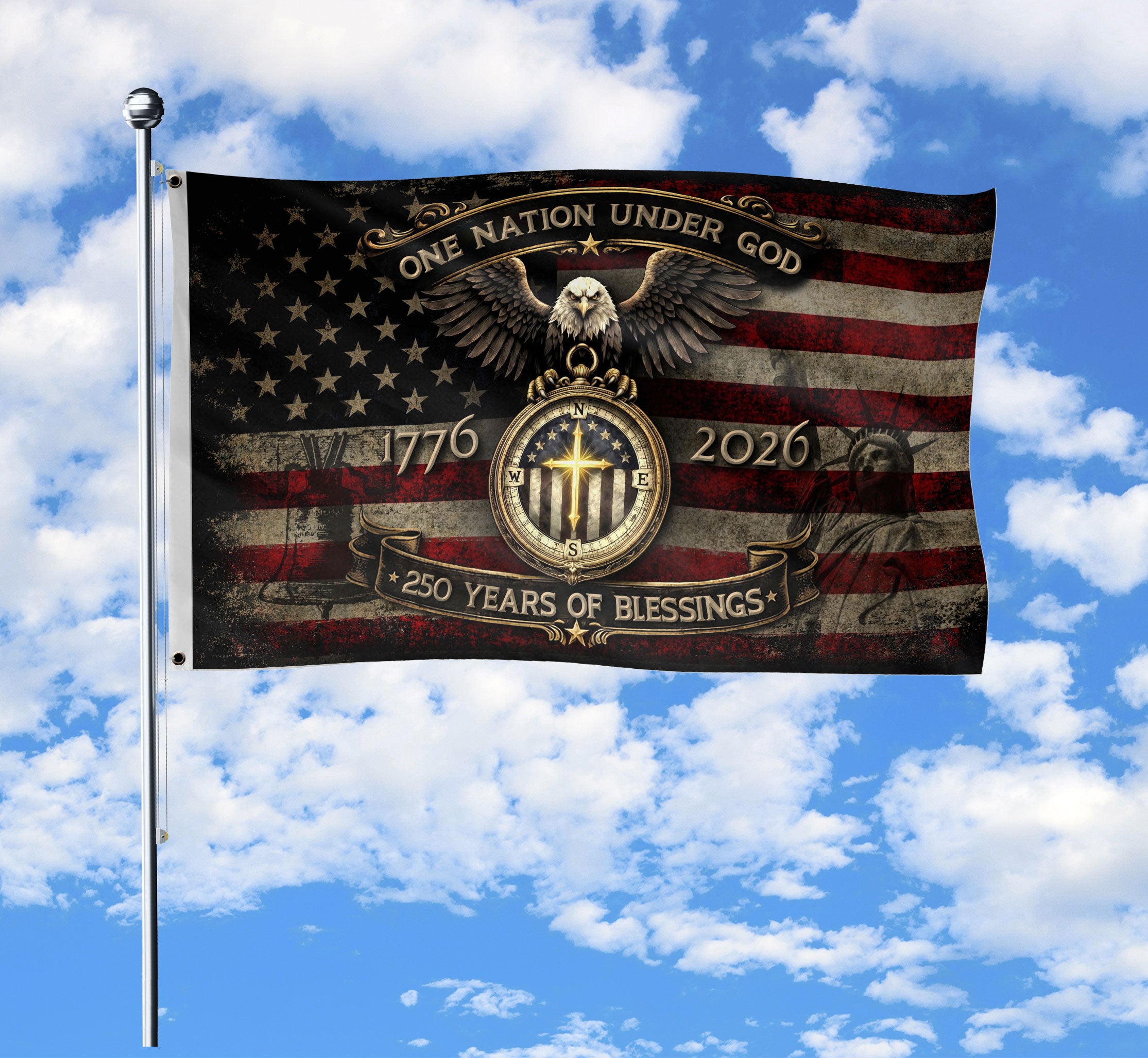 American Christian Faith Flag 250 Years Freedom Celebration Decor