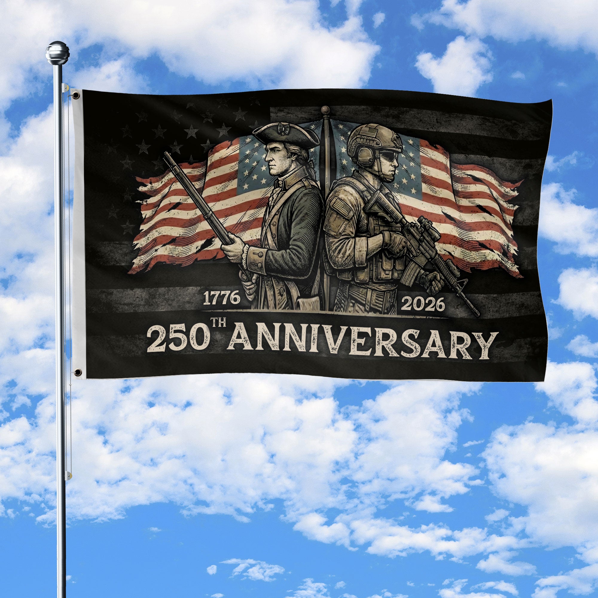 250 Years America Anniversary Flag 1776-2026 - Revolutionary & Modern Soldier Patriotic Flag, Double Sided Heritage Banner
