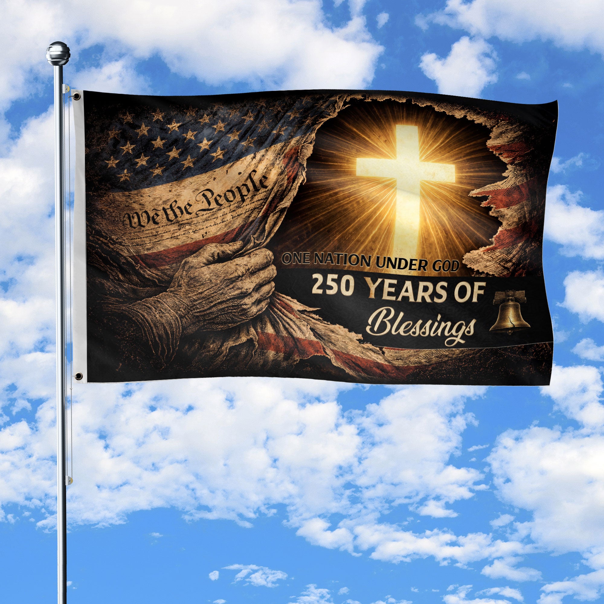 250 Years of Blessings Flag - Christian American One Nation Under God Patriot & US Flag Banner Heritage