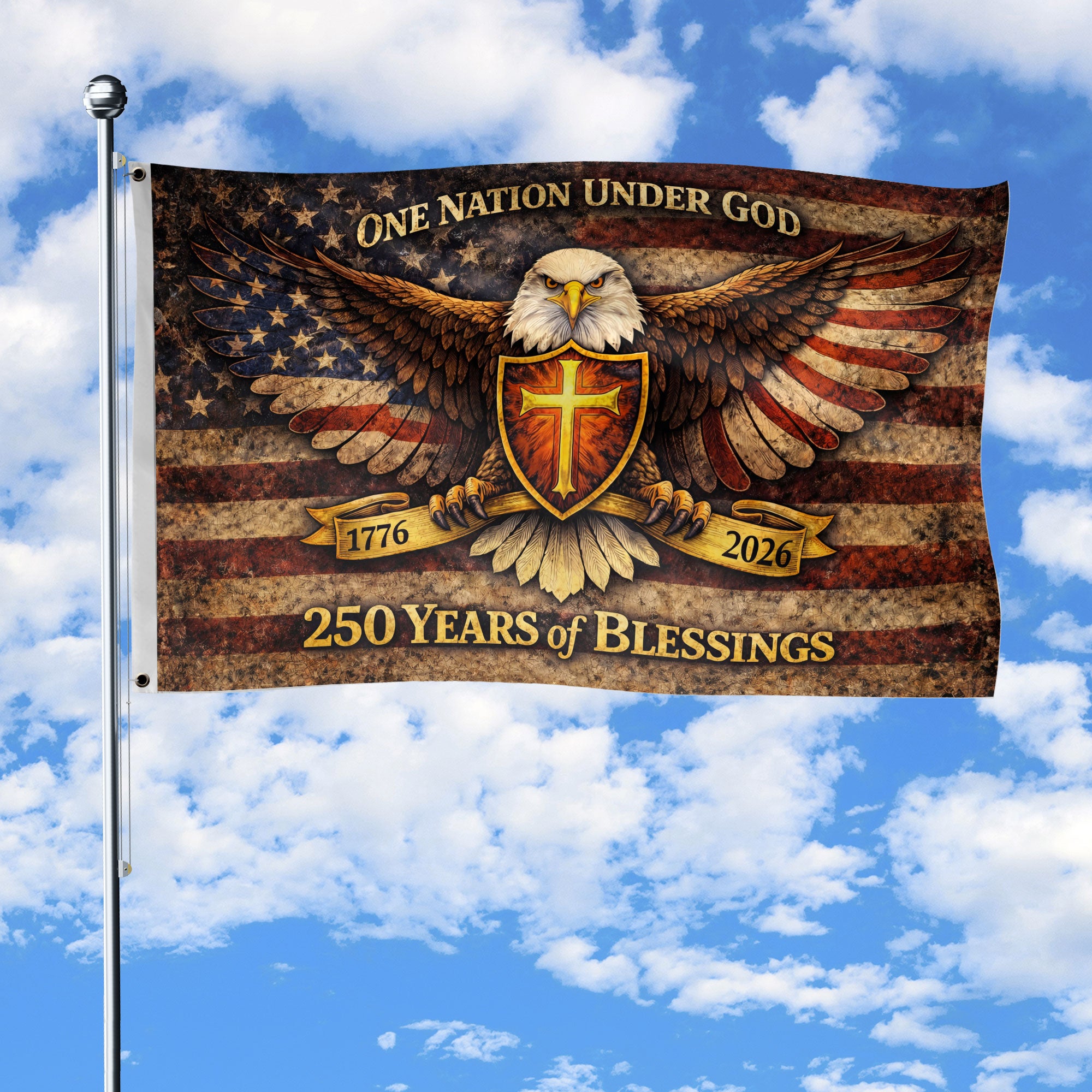America 250th Anniversary Eagle Flag - One Nation Under God 250 Years Banner, Double Sided 1776-2026 Semiquincentennial Flag