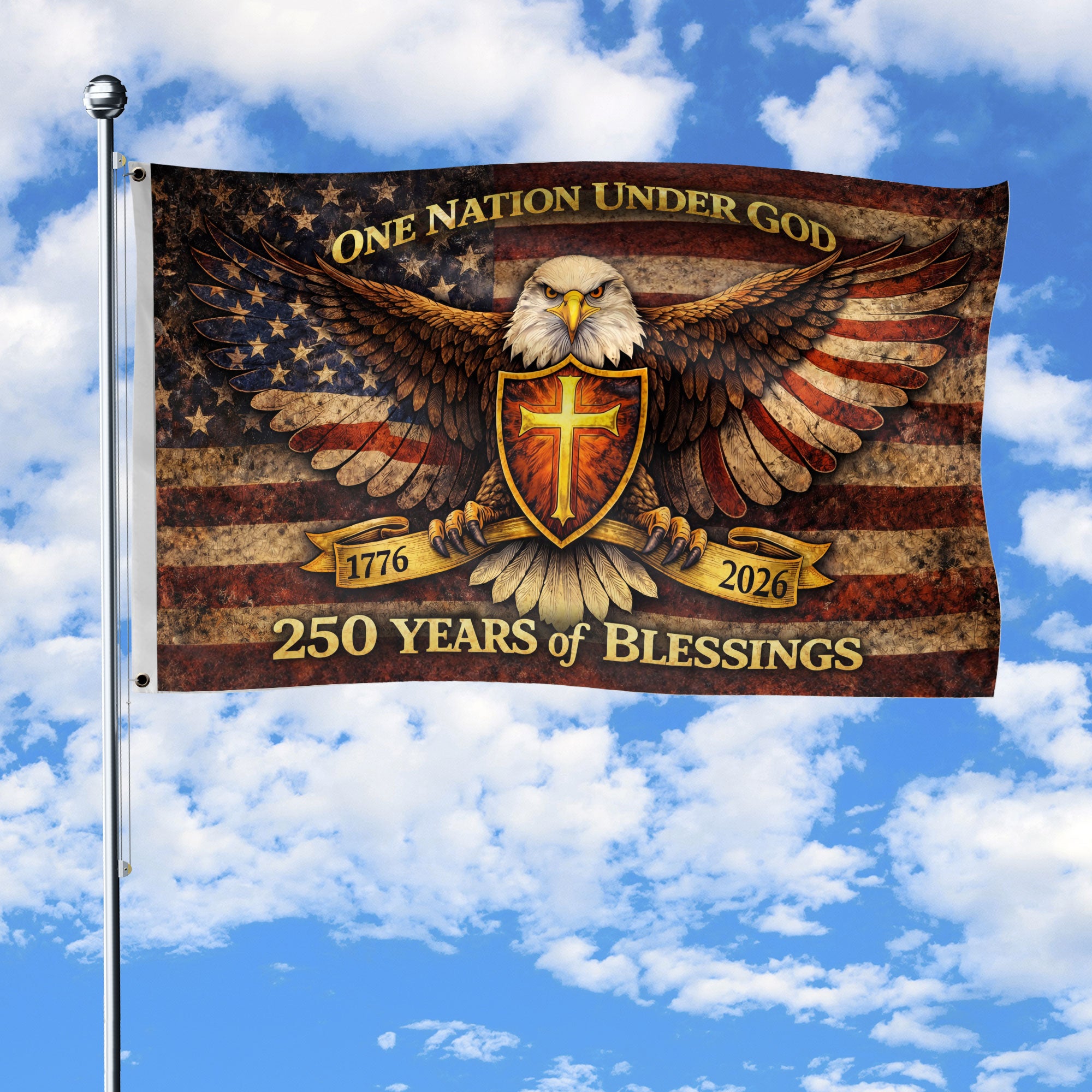 250 Years America Anniversary Eagle Flag - One Nation Under God 250 Years Banner, Double Sided 1776-2026 Flag