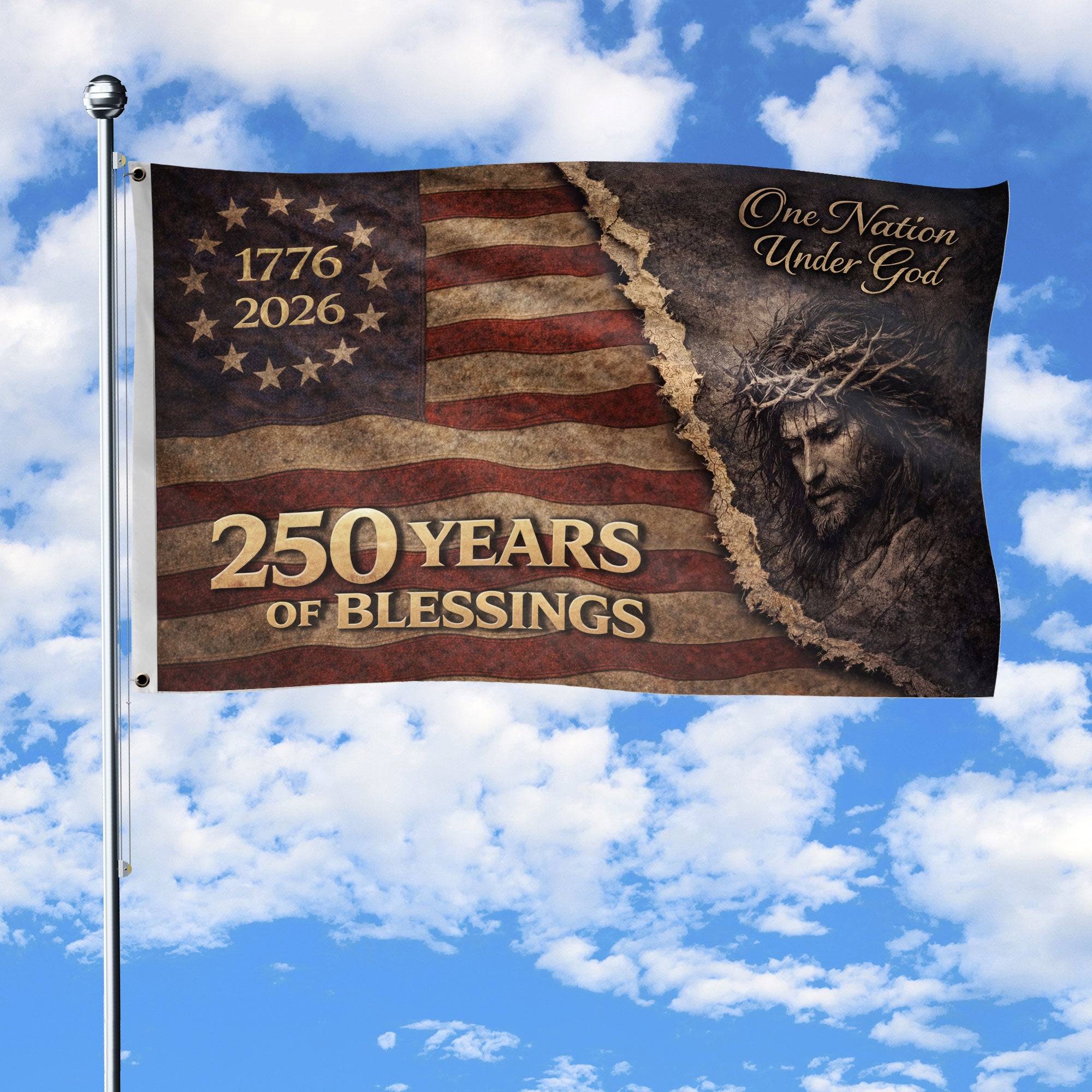 250 Years of Blessings American Flag - Christian Patriotic One Nation Under God Design, Double Sided Semiquincentennial Garden Flag