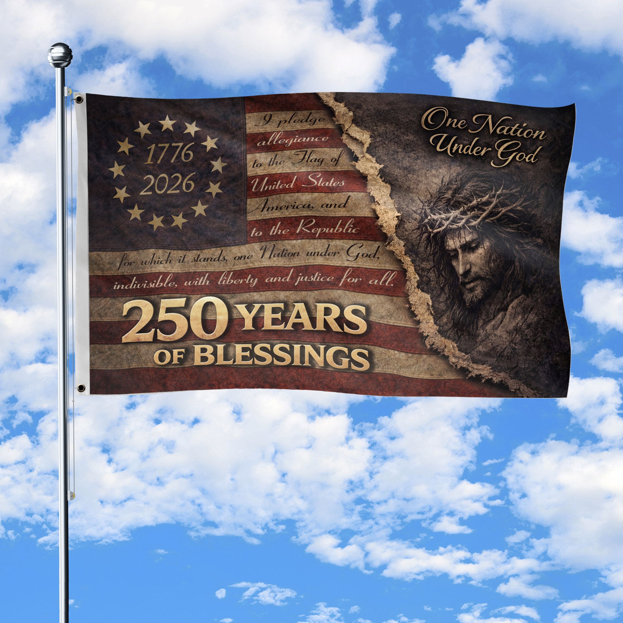 250 Years of Blessings American Flag - Christian Patriotic One Nation Under God Design, Double Sided Flag