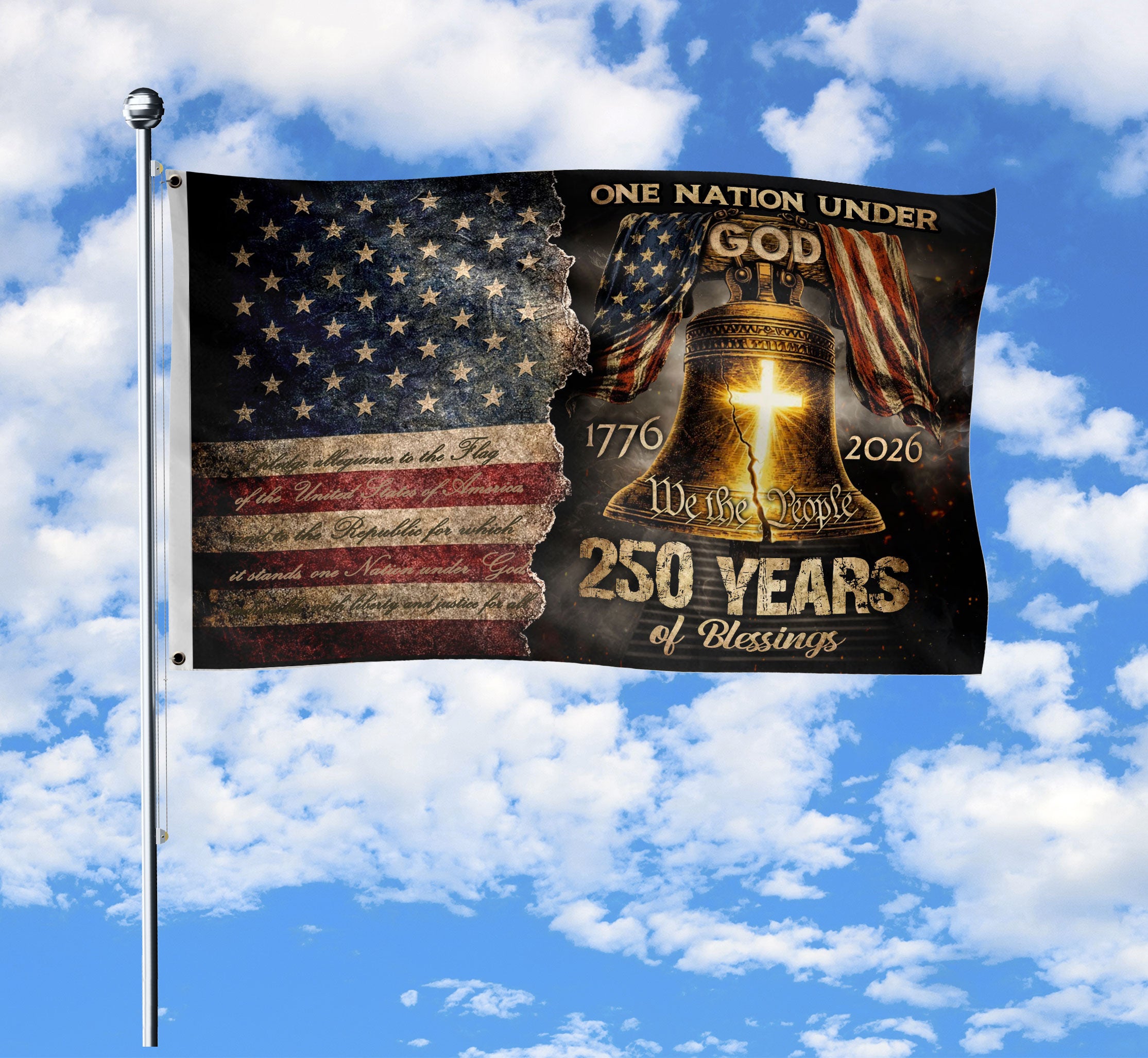 One Nation Under God America Religious US 250th Anniversary Flag – 250 Years of Blessings