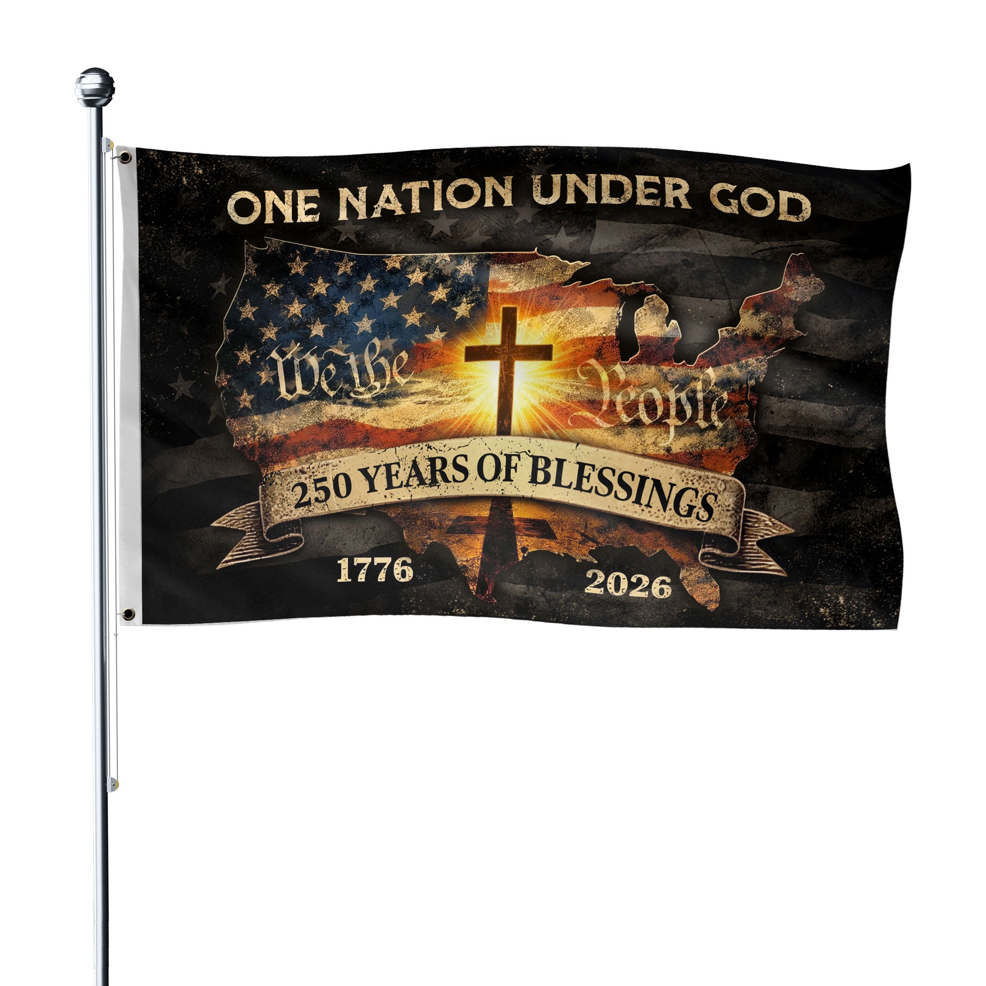 Christian Patriotic One Nation Under God USA 250th Birthday Flag – Semiquincentennial Garden Banner